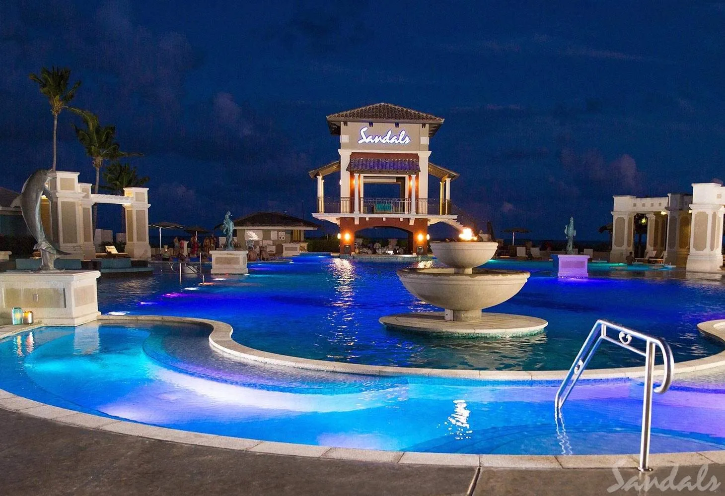 resort pool at night