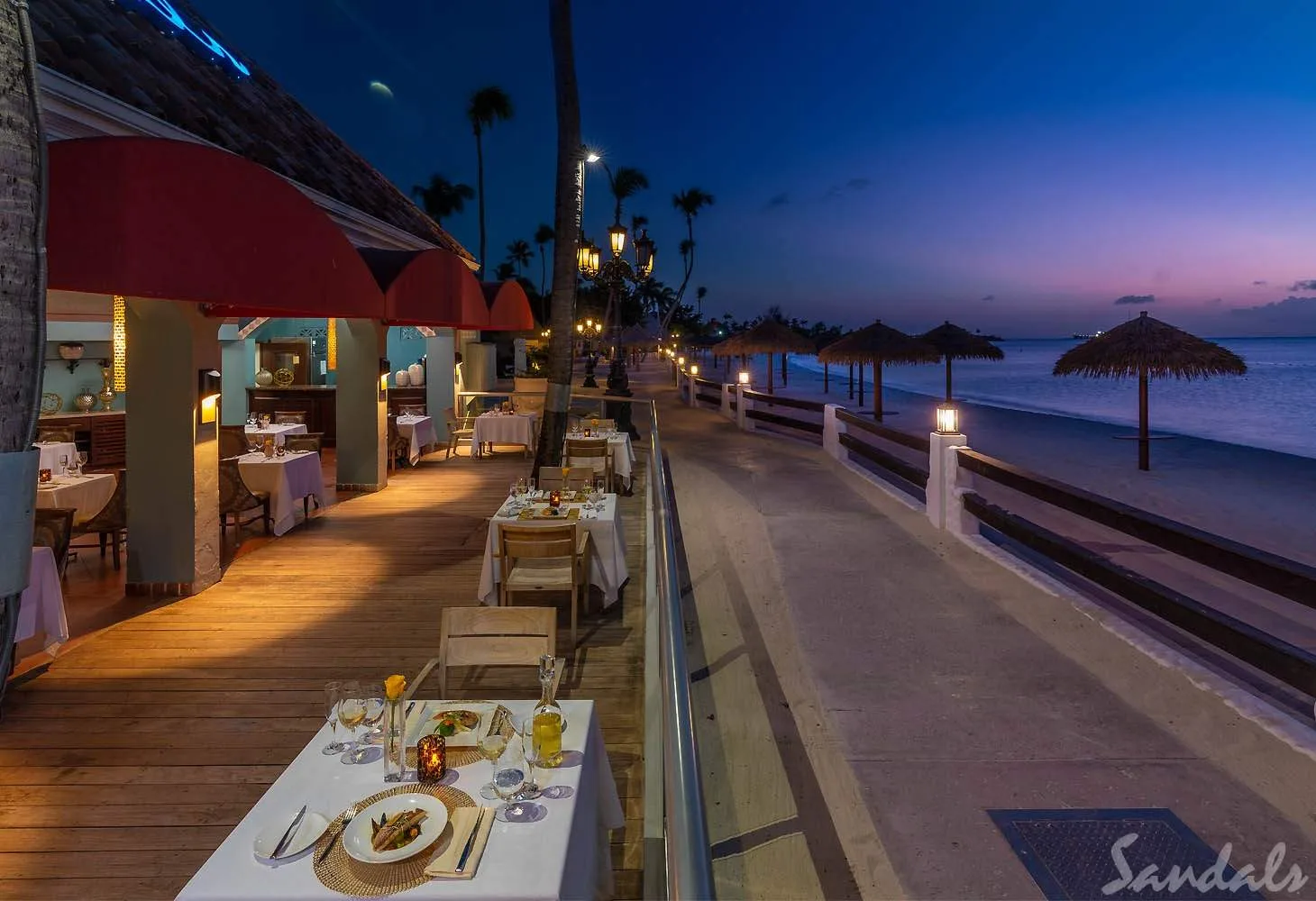 beach restaurant at night