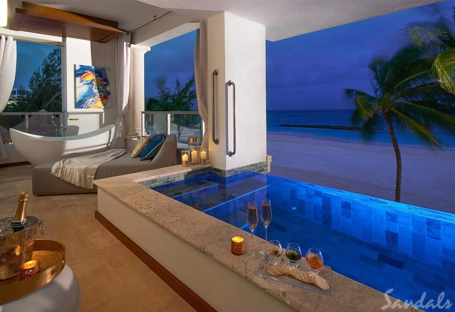 outdoor bathroom with square pool