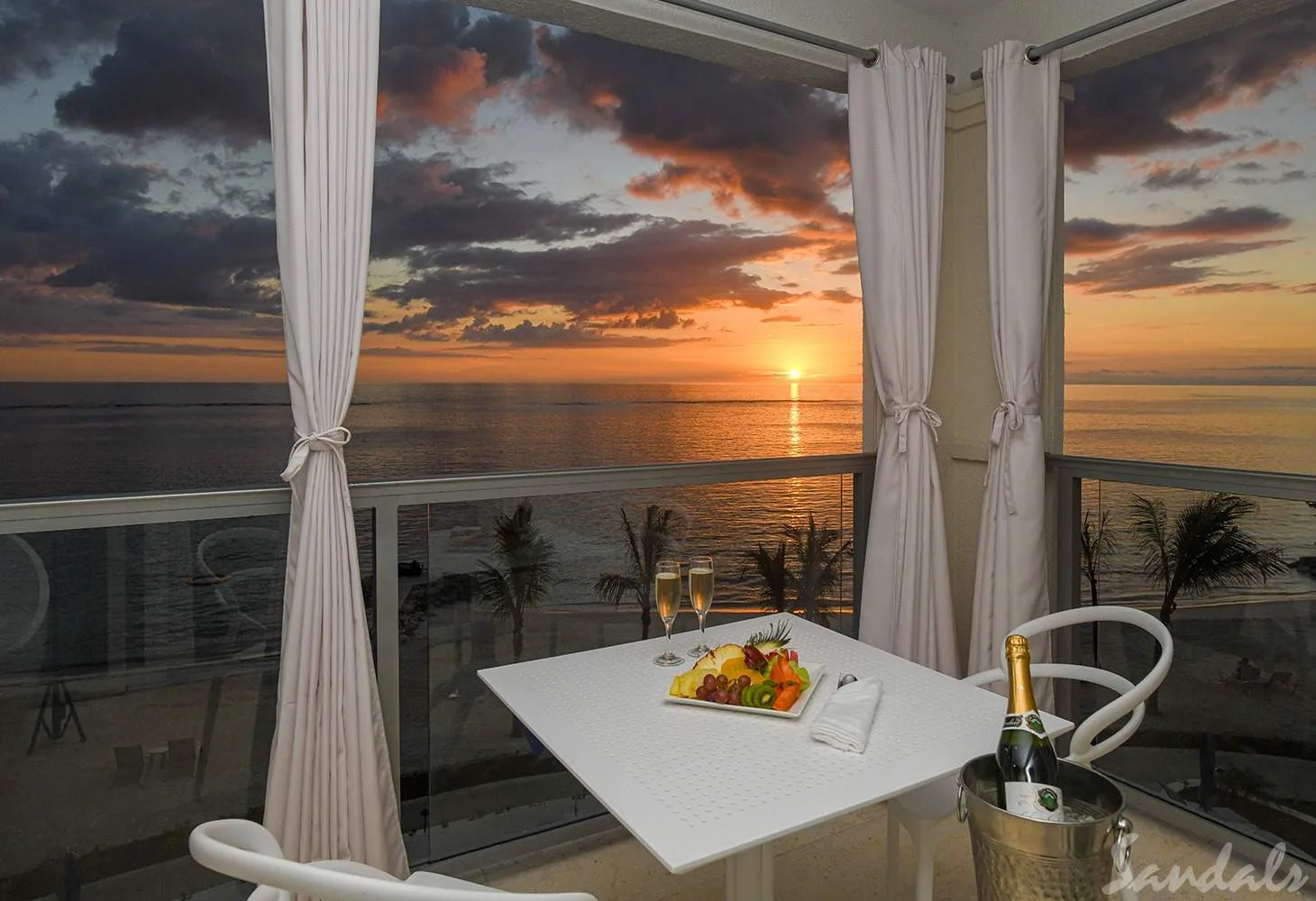 table on patio at sunset