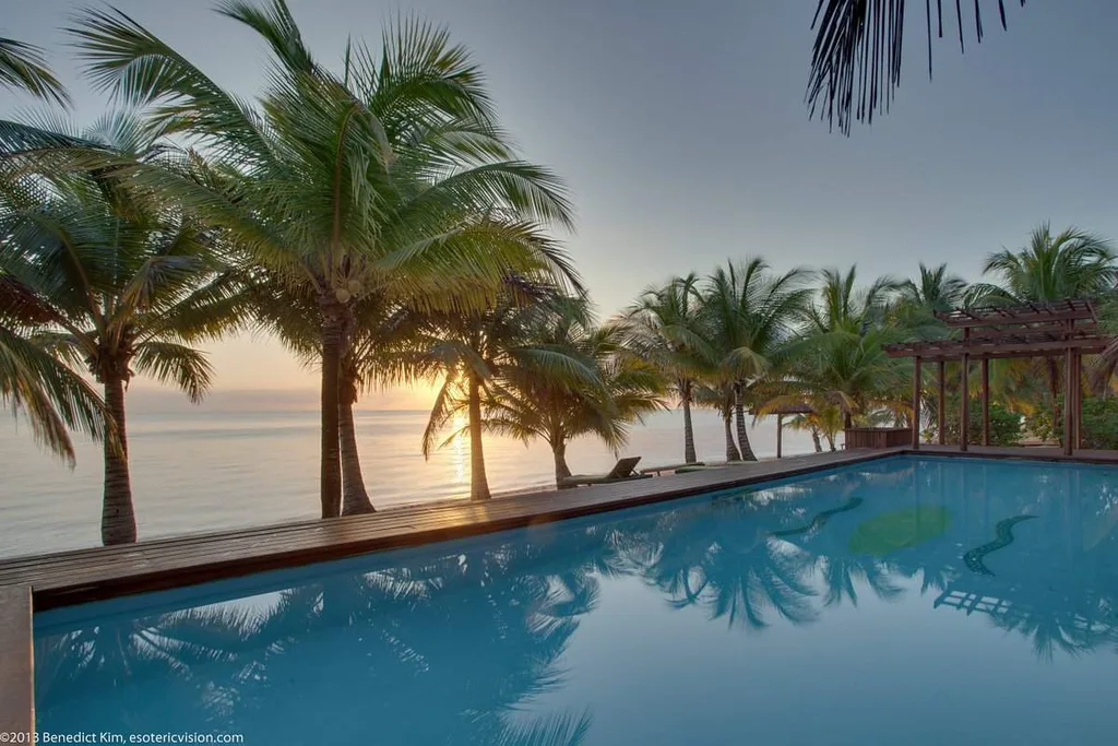 palm tree lined resort pool