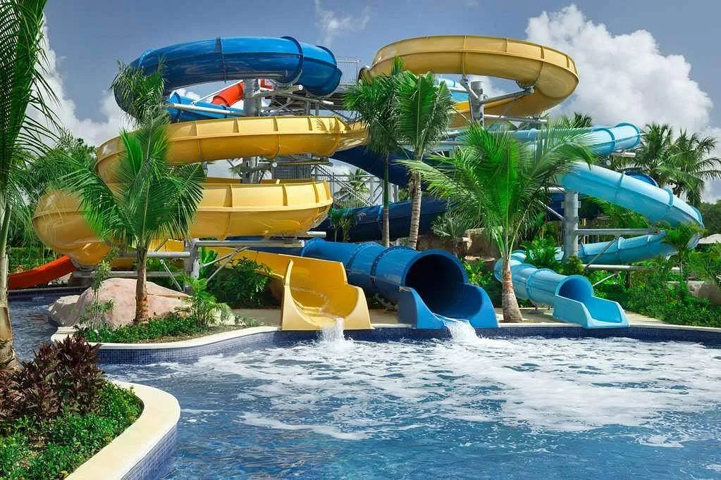 waterslides in tropical setting