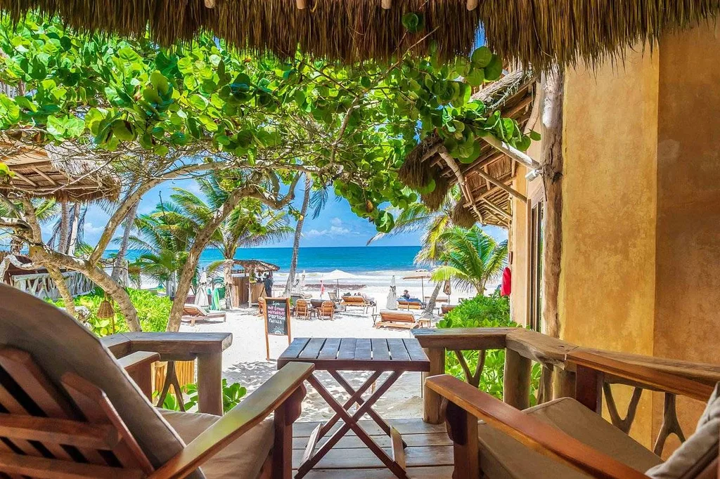 resort patio with chairs and table