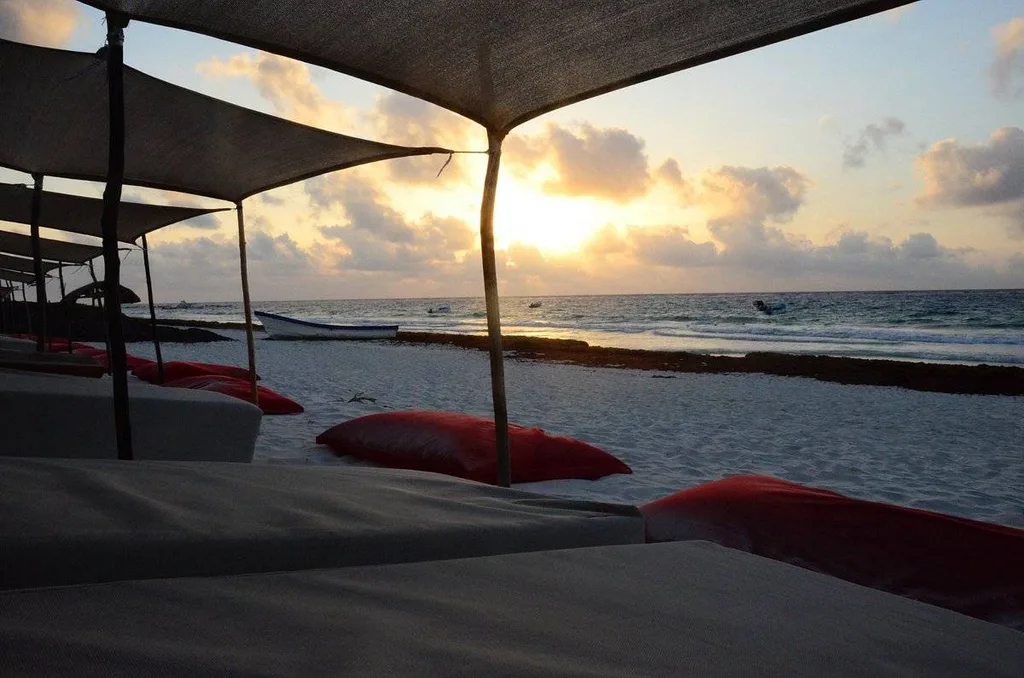 sun setting over beach