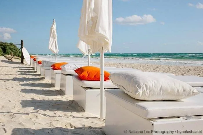 bed beds lining beach