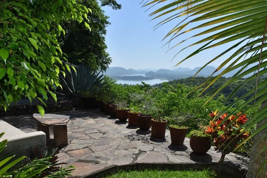 stone patio overlooking mountains