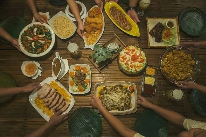 table with exotic foods