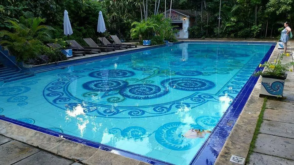 swimming pool with pattern on the bottom