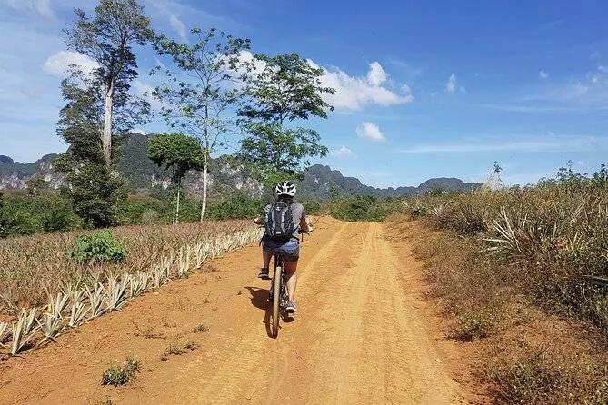 person riding bike on dirt road