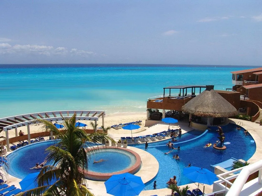 aerial view of resort pool at the beach
