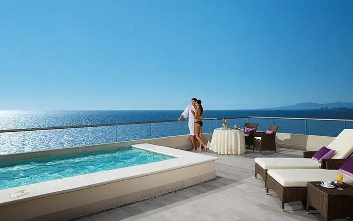 private pool on patio at ocean
