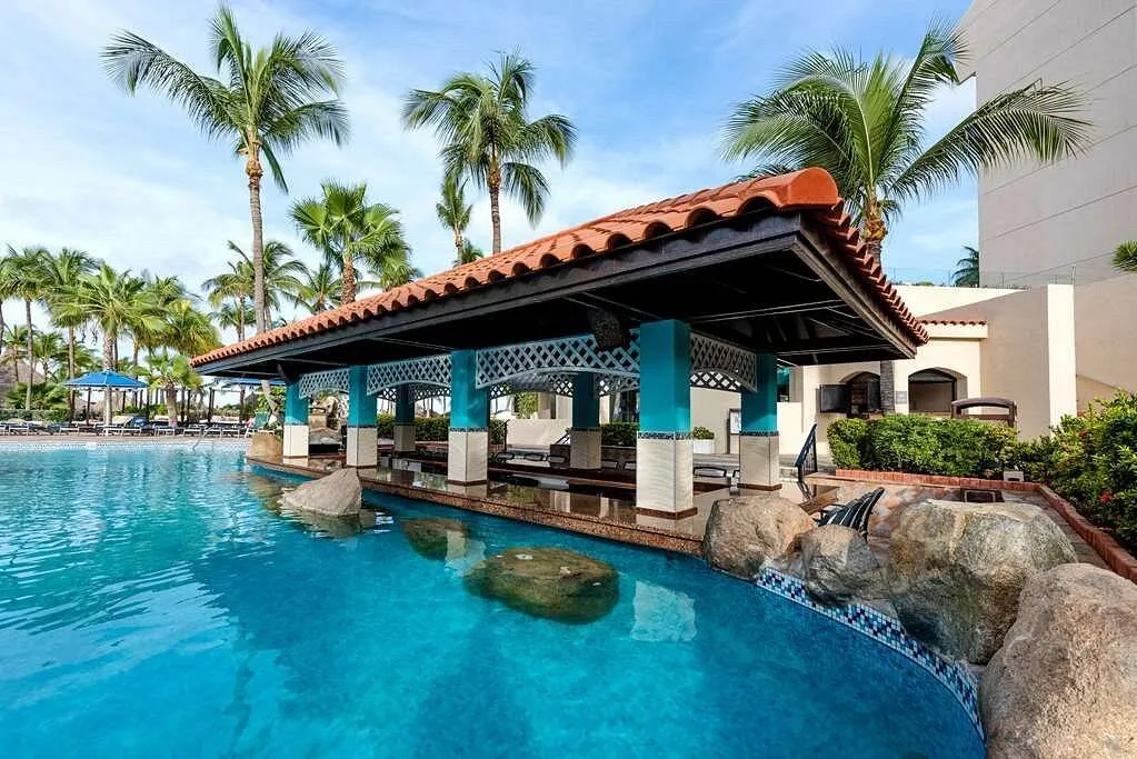 covered patio in resort pool