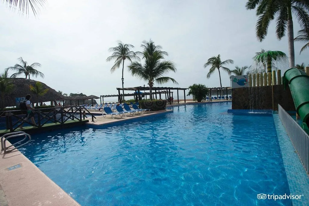 large resort pool with palm trees