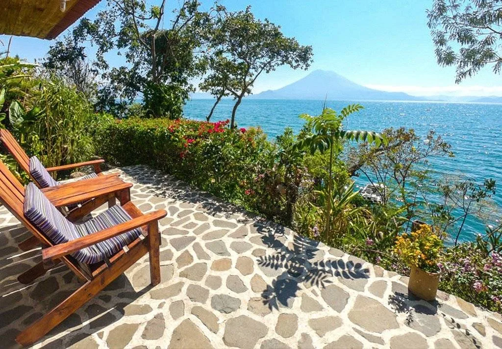 two chairs on stone patio