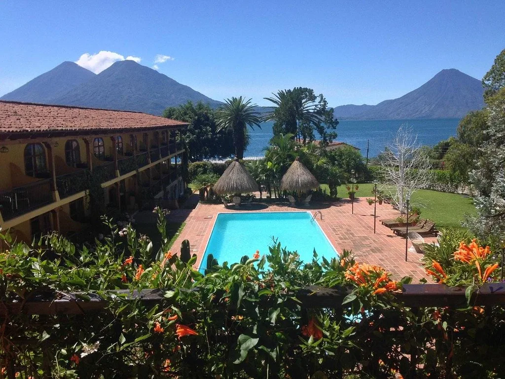 resort pool with mountains in background