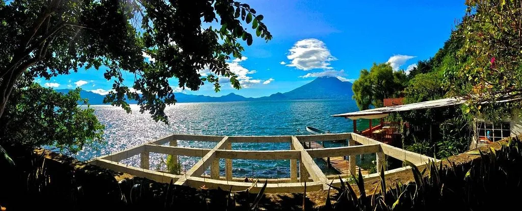 patio in jungle with mountain in background