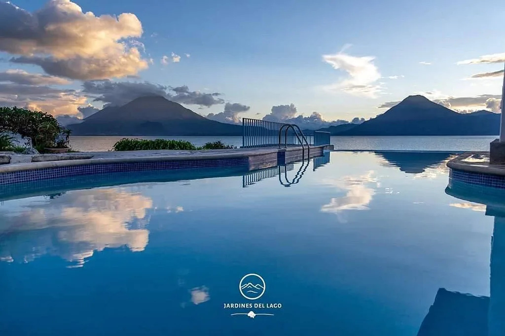 large infinity pool with mountains in background