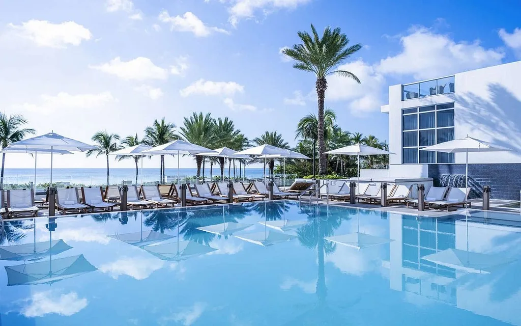 Nobu Hotel Miami Beach large pool with palm trees
