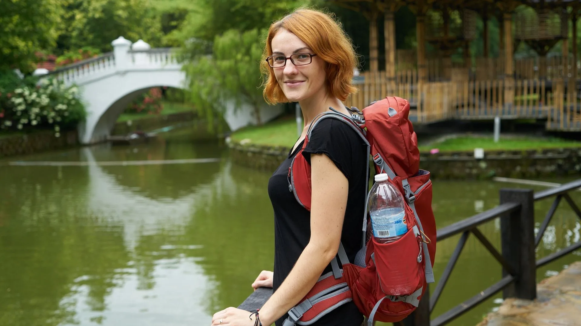 woman red backpack resized