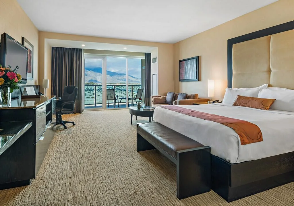 luxury resort room with large picture window