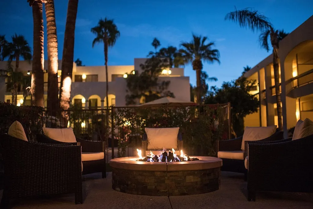 outdoor resort firepit at night
