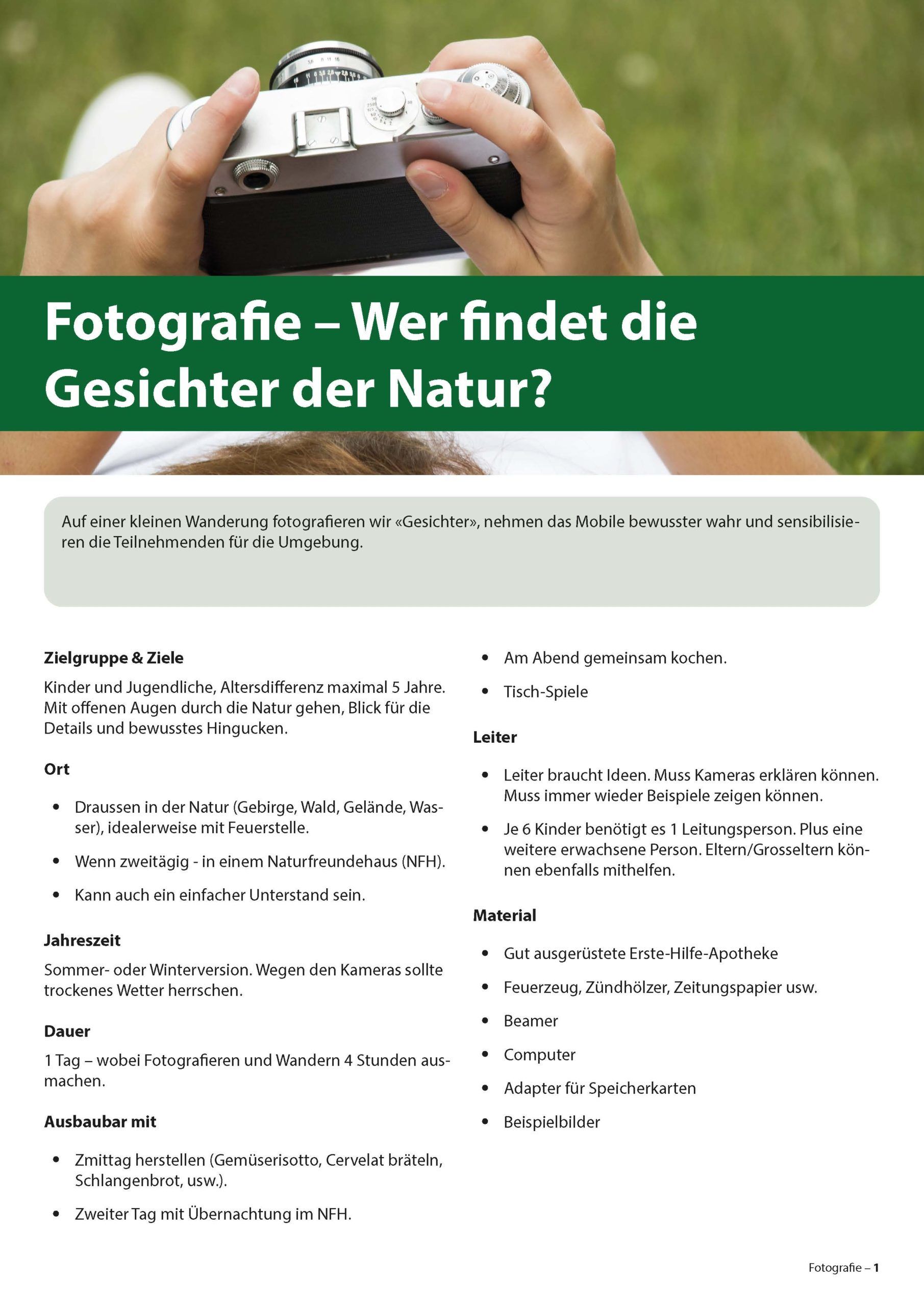 Broschüre um Fotografie in der Natur