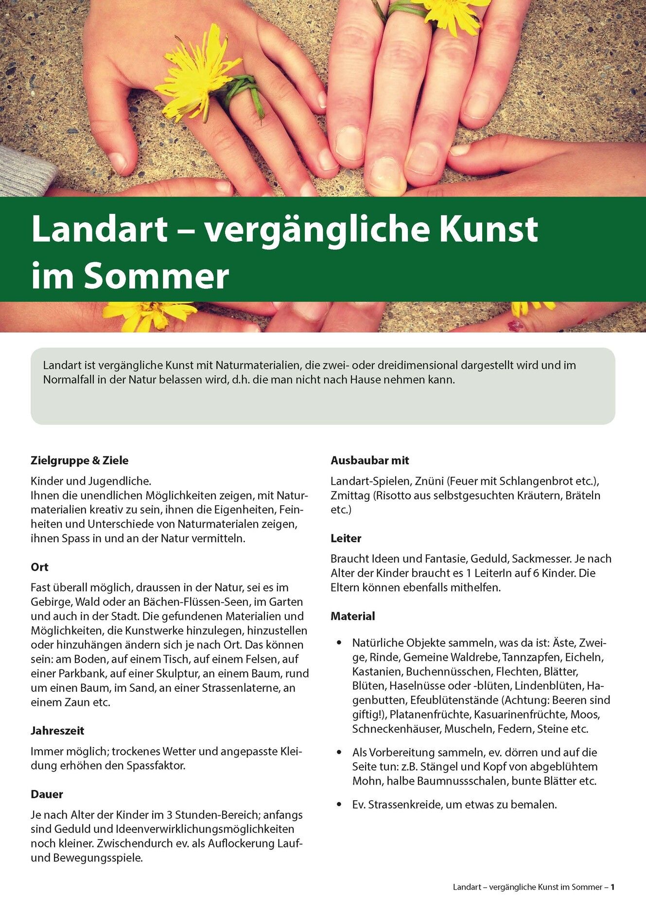 Broschüre zu vergänglicher Kunst im Sommer