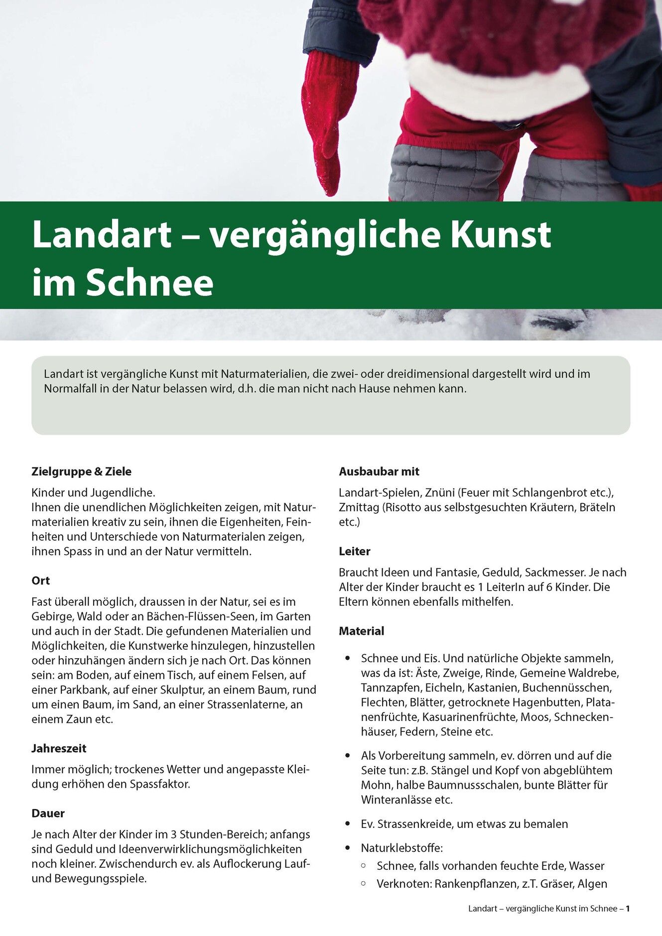 Broschüre zu vergänglicher Kunst im Schnee