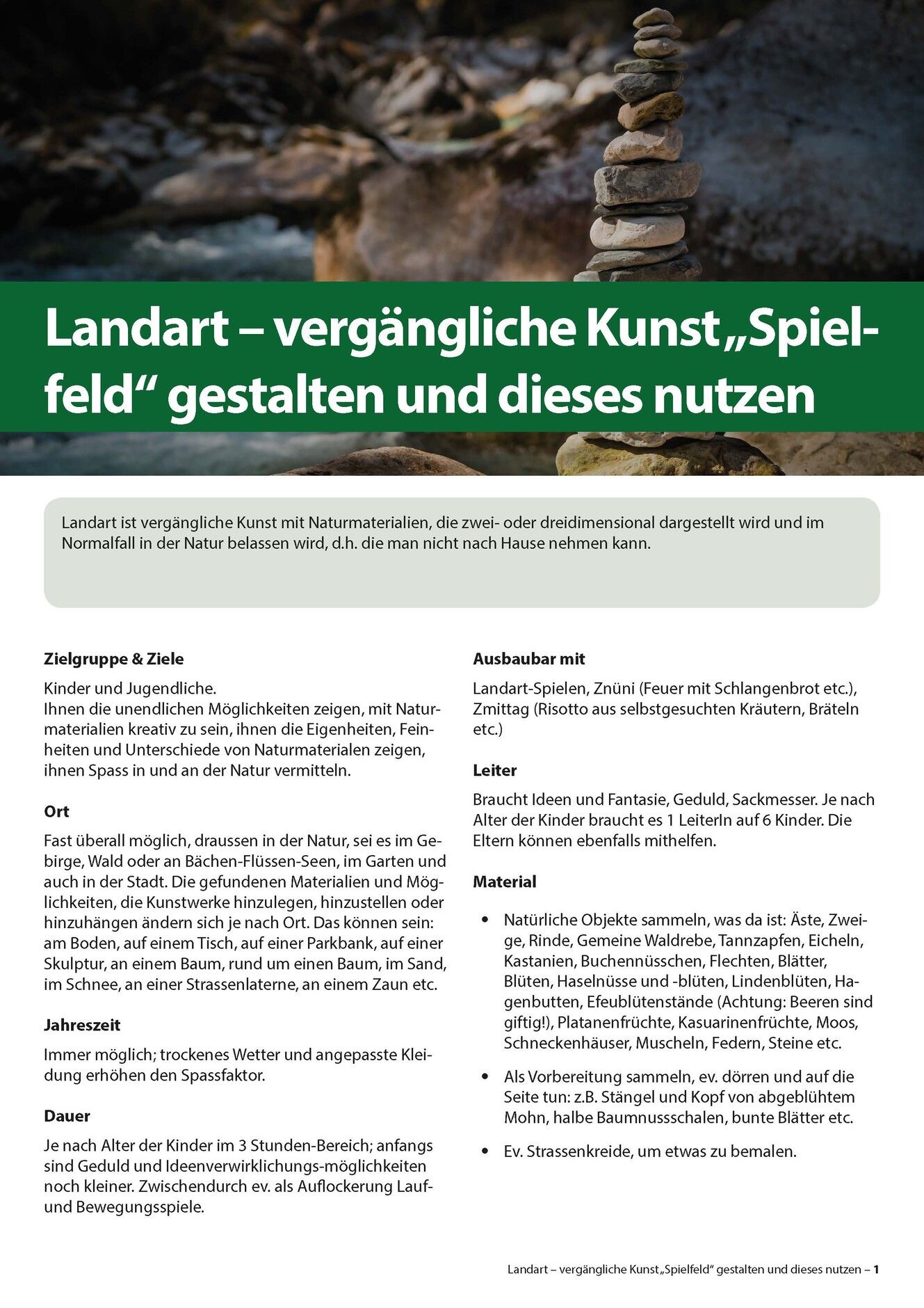 Broschüre zu vergänglicher Kunst in der Natur