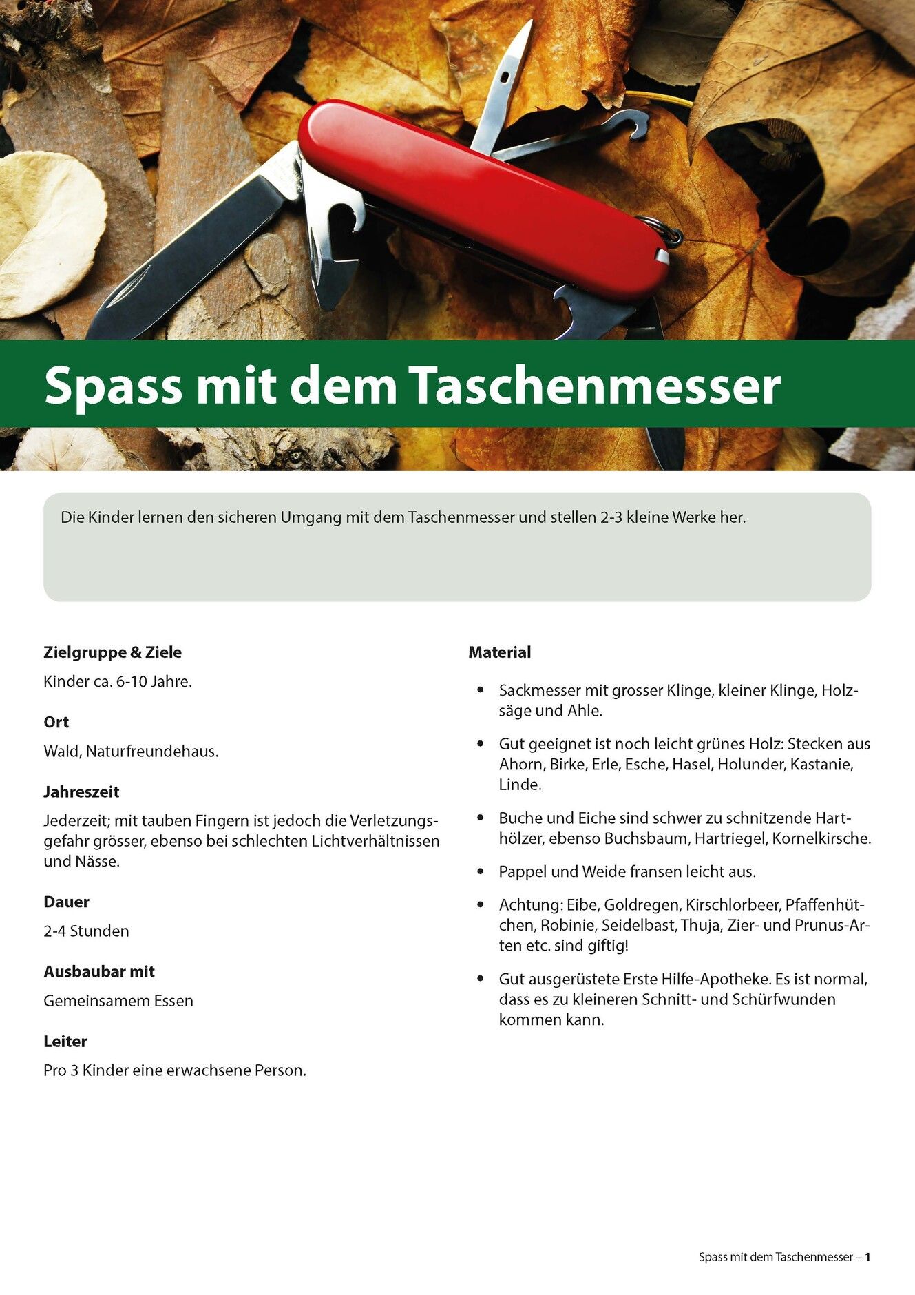 Broschüre für Spass mit dem Taschenmesser