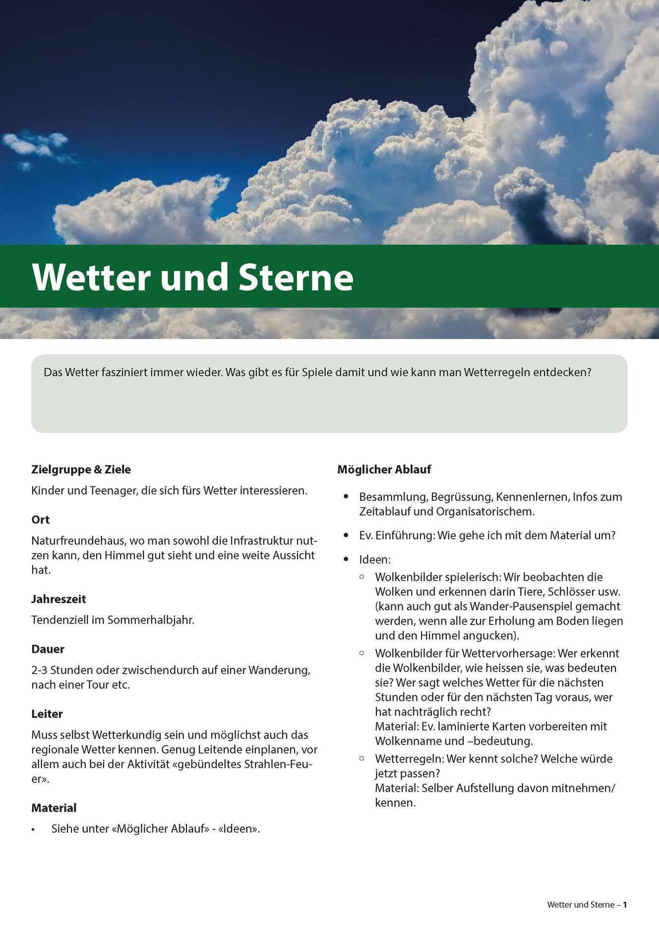 Broschüre über Wetter und Sterne