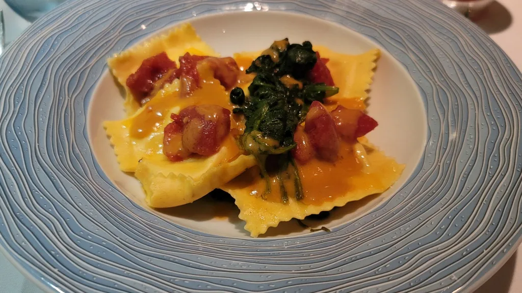 ravioli on a blue dish