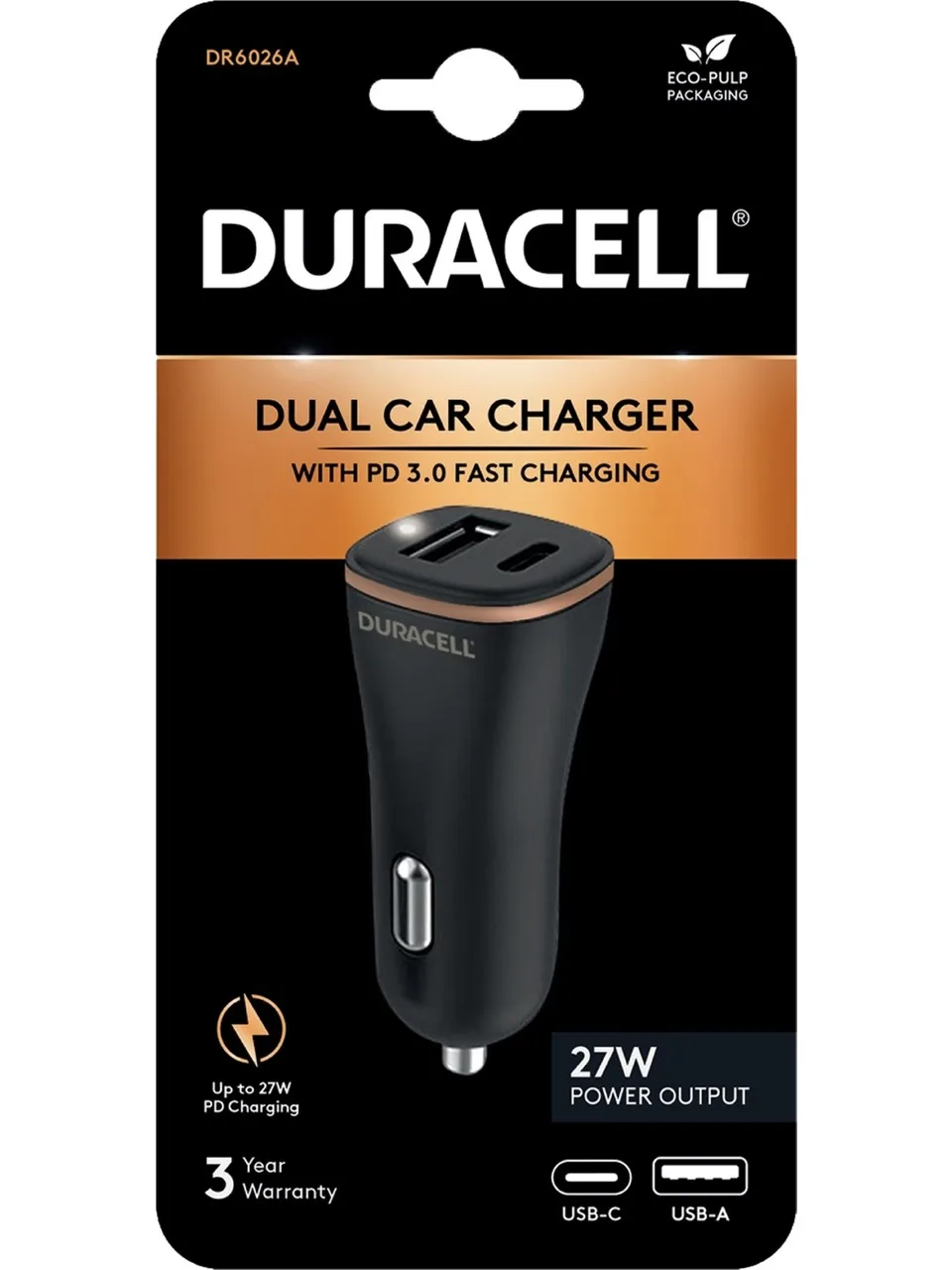 Duracell 18W Araç Şarj Aleti Çakmaklık Type-C PD + USB-A – Çift Çıkışlı Hızlı Şarj Cihazı