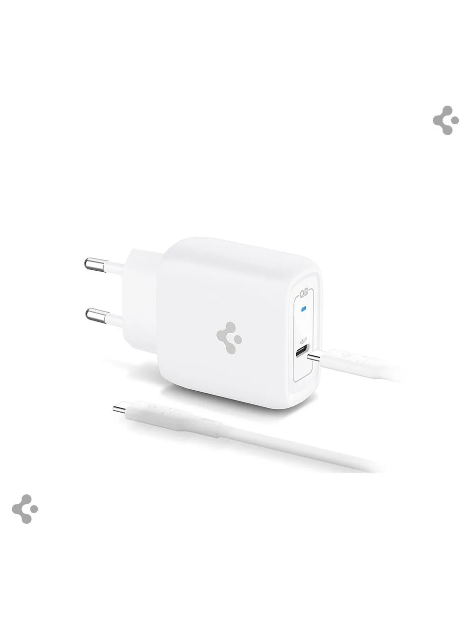 Spigen 45W USB-C Hızlı Şarj Aleti + Örgü Şarj Kablo PPS 2.0 Desteği / Isı Düşürücü GaN Pro Akım Korumalı Güç Adaptörü Super Hızlı Şarj iPhone & Android & iPad & MacBook Type-C - ACH02589