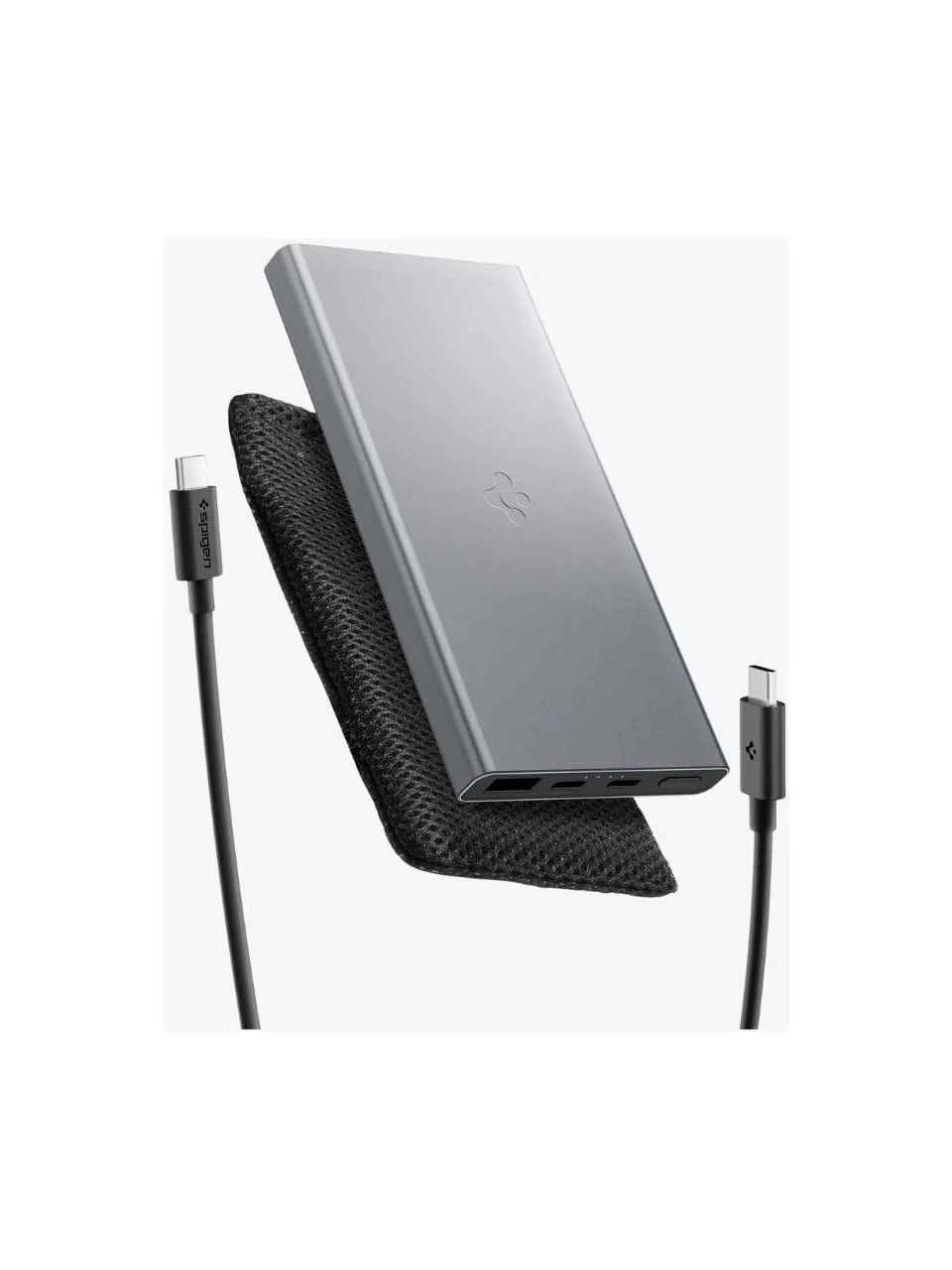 Spigen 10000 mAh Slim Alüminyum Kasa 22.5W USB-C + USB-A Giriş / Çıkış Hızlı Şarj 3 Portlu Powerbank / 1 Metre Type-C Harici Kablolu Taşınabilir Şarj Cihazı + Taşıma Çantası EA2210 Gray - ABA09432