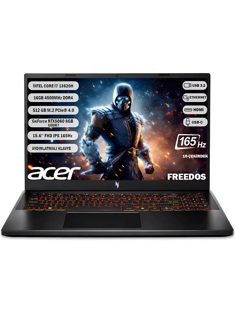 Acer Nitro V 15 ANV15-52 Intel Core i7 13620H 16GB 512GB SSD RTX5060 Freedos 15.6\'\' 165Hz Taşınabilir Bilgisayar NH.QZ8EY.002