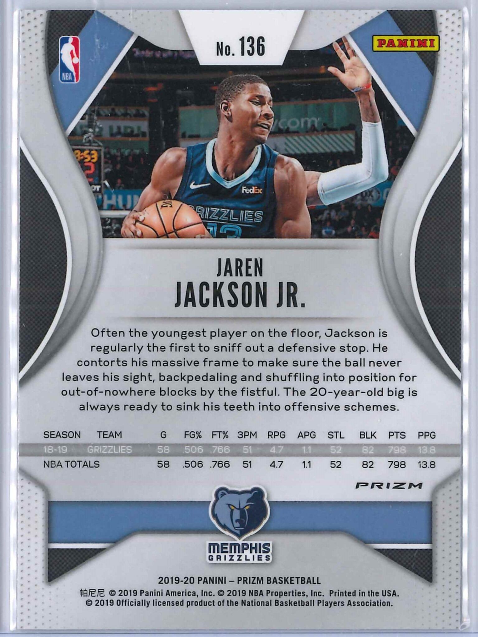 Jaren Jackson Jr. (2) Panini Prizm 2019-20 Base 2nd Year Silver