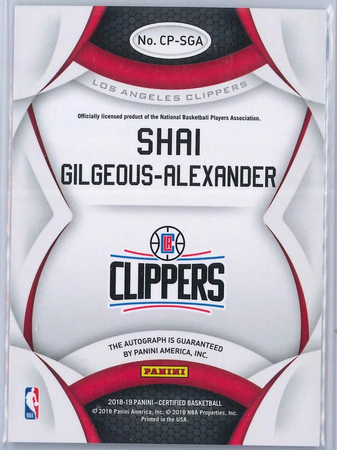 Shai Gilgeous Alexander Panini Certified 2018 19 Rookie Auto Certified Potential 2 scaled