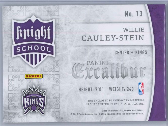 Willie Cauley Stein Panini Excalibur 2015 16 Knight School RC Patch Rookie Patch 2 scaled