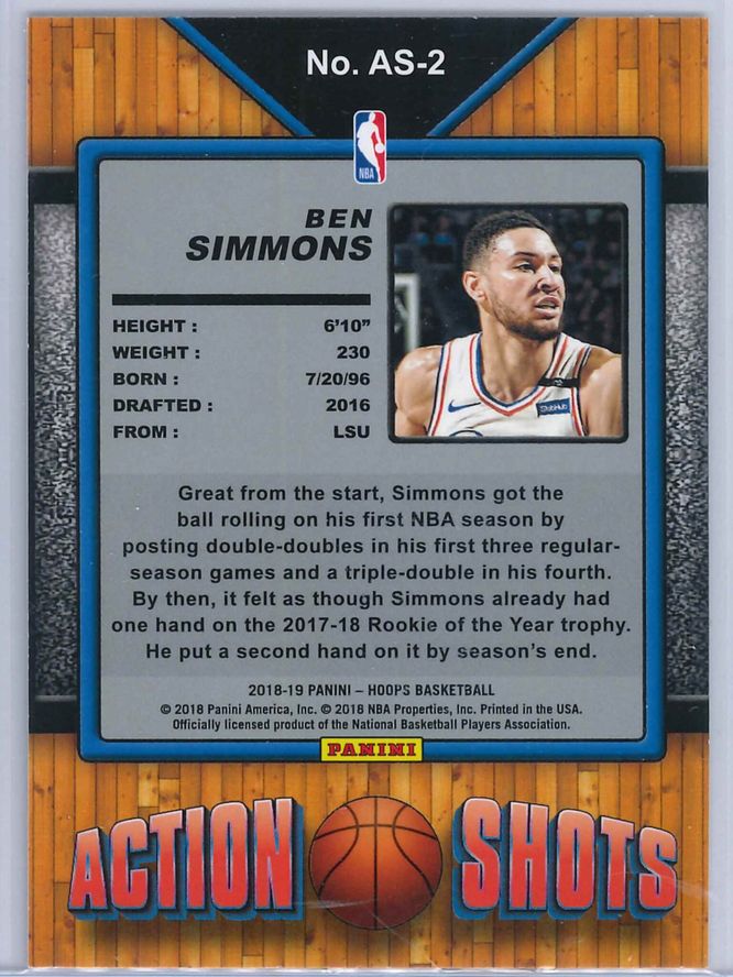 Ben Simmons Panini NBA Hoops Basketball 2018 19 Action Shots 2