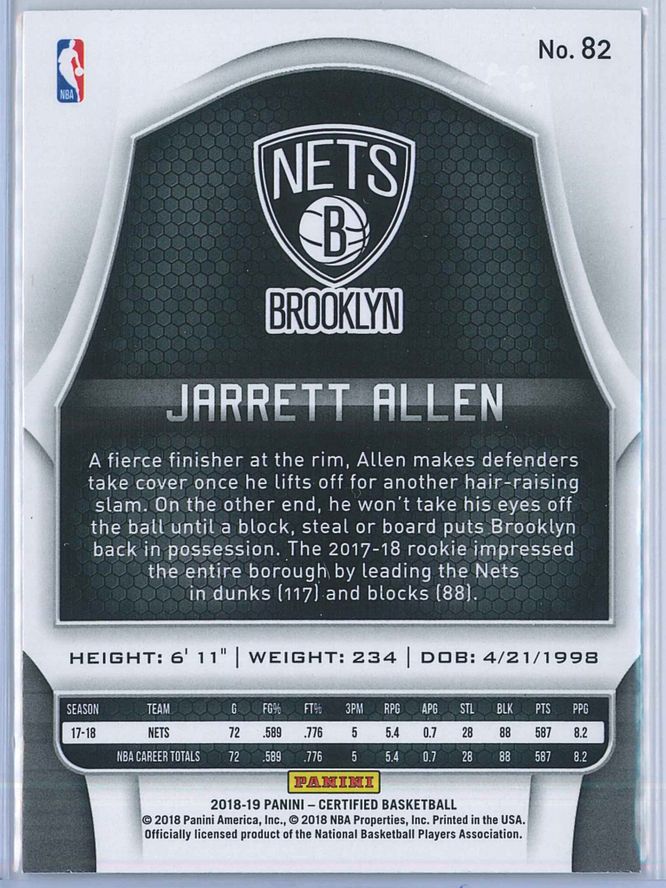 Jarrett Allen Panini Certified 2018 19 2