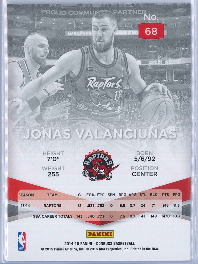 Jonas Valanciunas Panini Donruss Basketball 2014 15 Elite 2