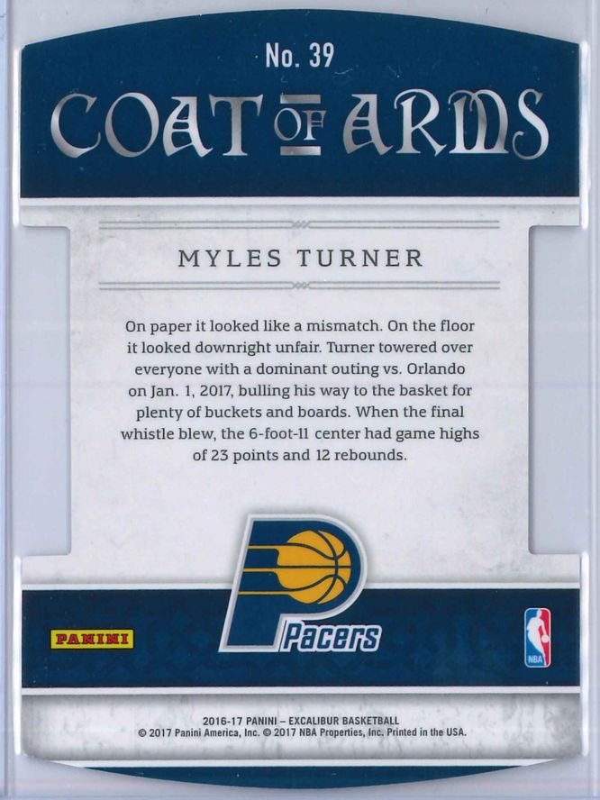 Myles Turner Panini Excalibur Basketball 2016 17 Coat Of Arms 2