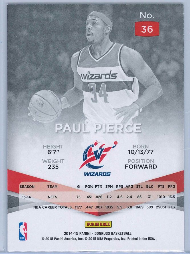 Paul Pierce Panini Donruss Basketball 2014 15 Elite 2