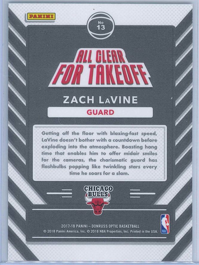 Zach LaVine Panini Donruss Optic Basketball 2017 18 All Clear For Takeoff 2