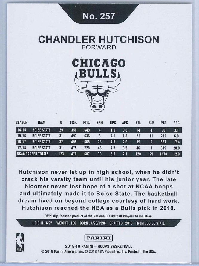 Chandler Hutchison Panini NBA Hoops 2018 19 Blue RC 2