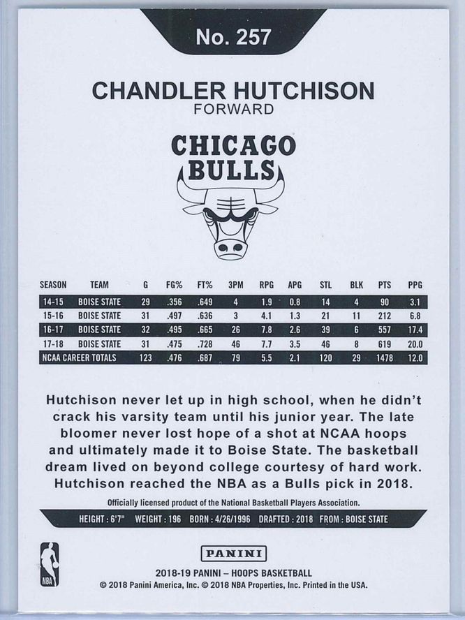 Chandler Hutchison Panini NBA Hoops 2018 19 Purple Winter RC 2