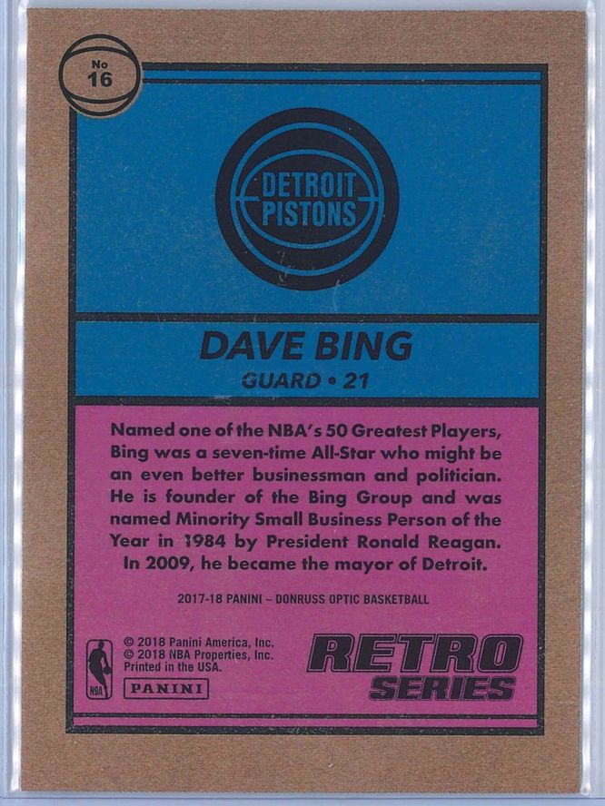 Dave Bing Panini Donruss Optic Basketball 2017 18 Retro Series 2