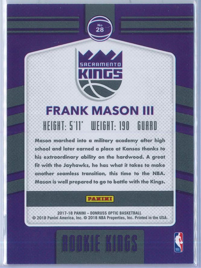 Frank Mason III Panini Donruss Optic Basketball 2017 18 Rookie Kings 2