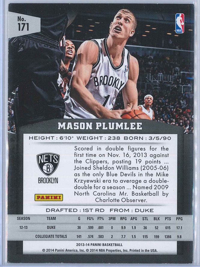 Mason Plumlee Panini Basketball 2013 14 RC 2